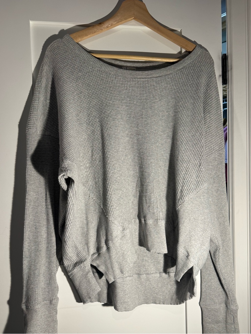 aerie Light Gray Waffle Knit Scoop-Neck Pullover